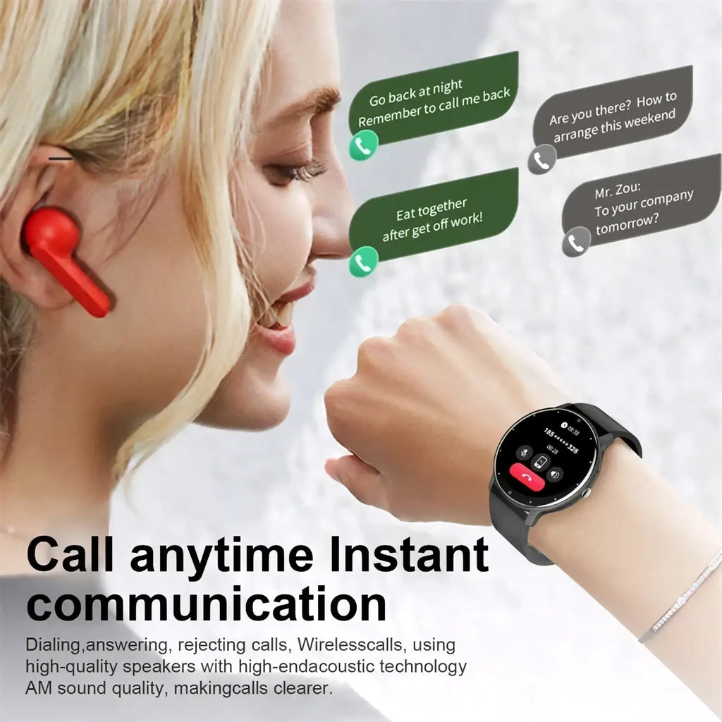Red Lige smartwatch Bluetooth call fitness tracker wireless earbud with sleek ergonomic design and glossy finish