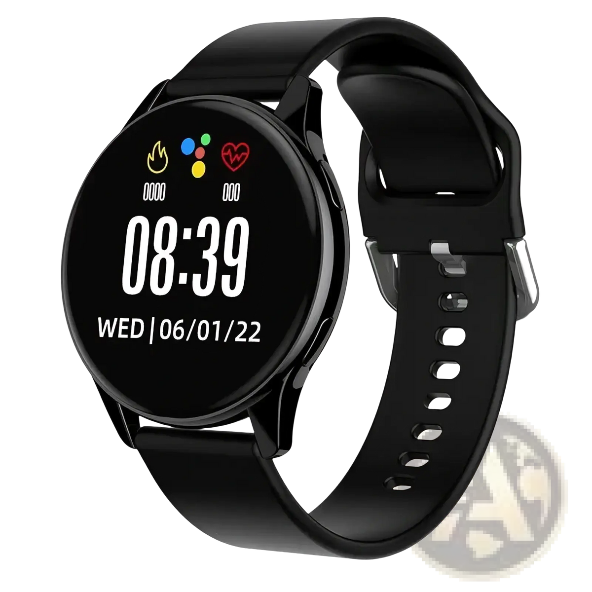 Black silicone Lige wireless charging smartwatch for men and women with circular touchscreen displaying time and health metrics
