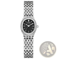Silver-toned lige women gold quartz watch with black textured dial diamond-encrusted bezel and mesh-style bracelet