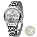 Silver lige chronograph watch with metallic stainless steel bracelet and roman numeral dial for women luxury blue dial quartz watch