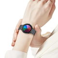 Lige women rainbow dial quartz watch with black mesh strap and colorful segmented digital display