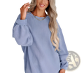 Light blue corduroy oversized hoodie with puffed sleeves and a relaxed fit in a soft textured fabric