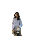 Light blue oversized button up shirt with relaxed fit and subtle collar detail in soft breathable fabric