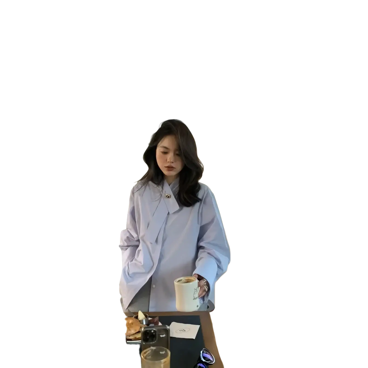 Light blue oversized button up shirt with relaxed fit and subtle collar detail in soft breathable fabric