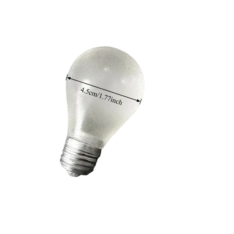 Frosted glass light bulb squeeze toy with metallic screw base 7.5cm tall 4.5cm wide for sensory fidget stress relief