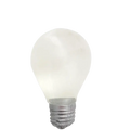 A frosted white incandescent light bulb stress relief squeeze toy with a metallic screw base for stress relief
