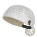 Light gray mesh baseball cap for women with white mesh, beige interior, and black adjustable strap shown from the back