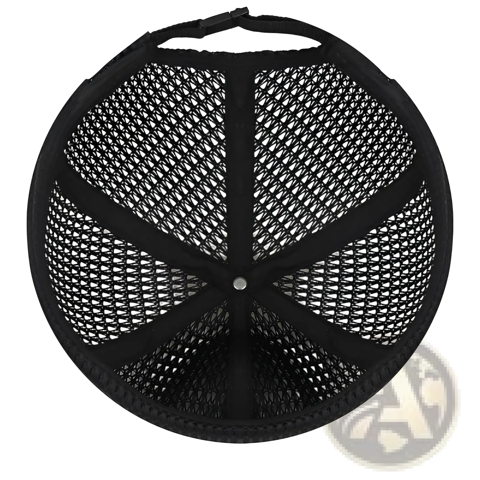 Black mesh baseball cap with adjustable strap and reinforced fabric panels for summer women hat visible from back side