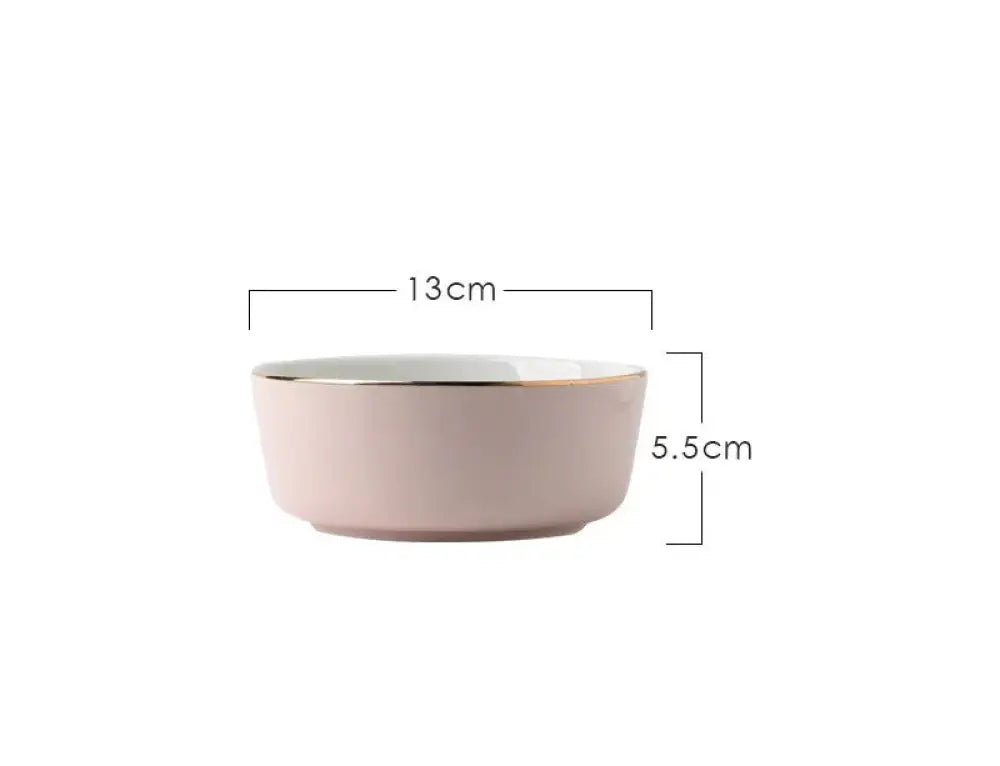 Luxury pink and gold script ceramic couple dinnerware set blush pink bowl with gold rim and white interior 13cm diameter