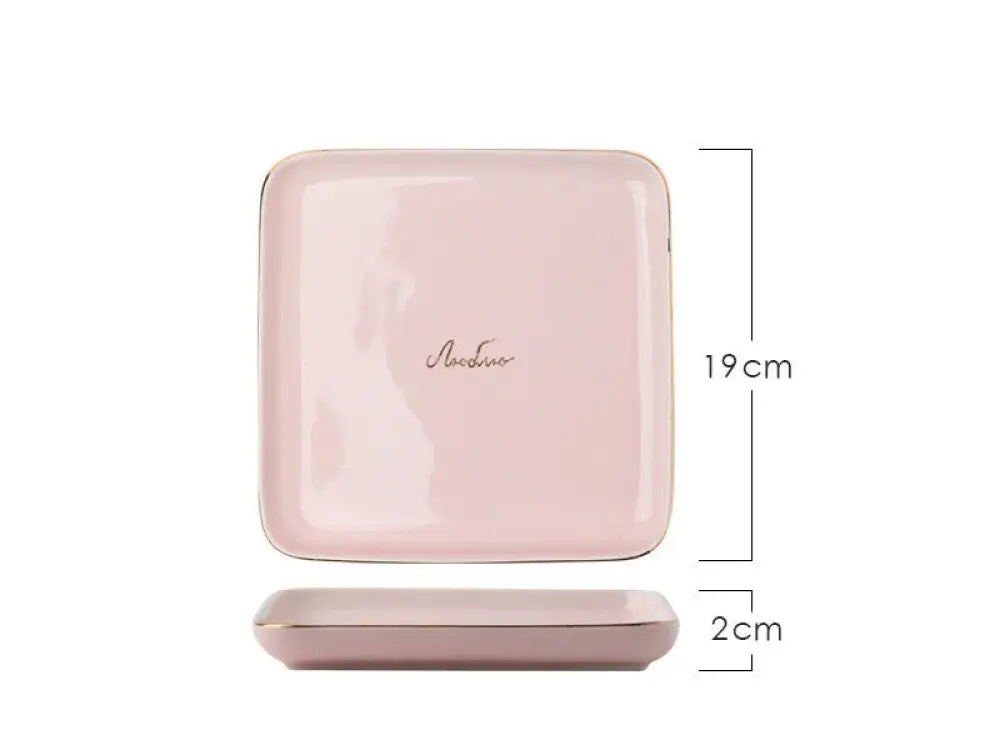 Luxury pink and gold script ceramic soap dish in blush pink with glossy finish and gold-trimmed edges