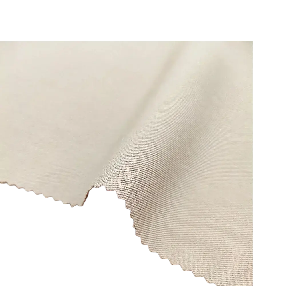 Light sage green three piece suit for men made of beige twill serge fabric with subtle diagonal rib texture and scalloped edge