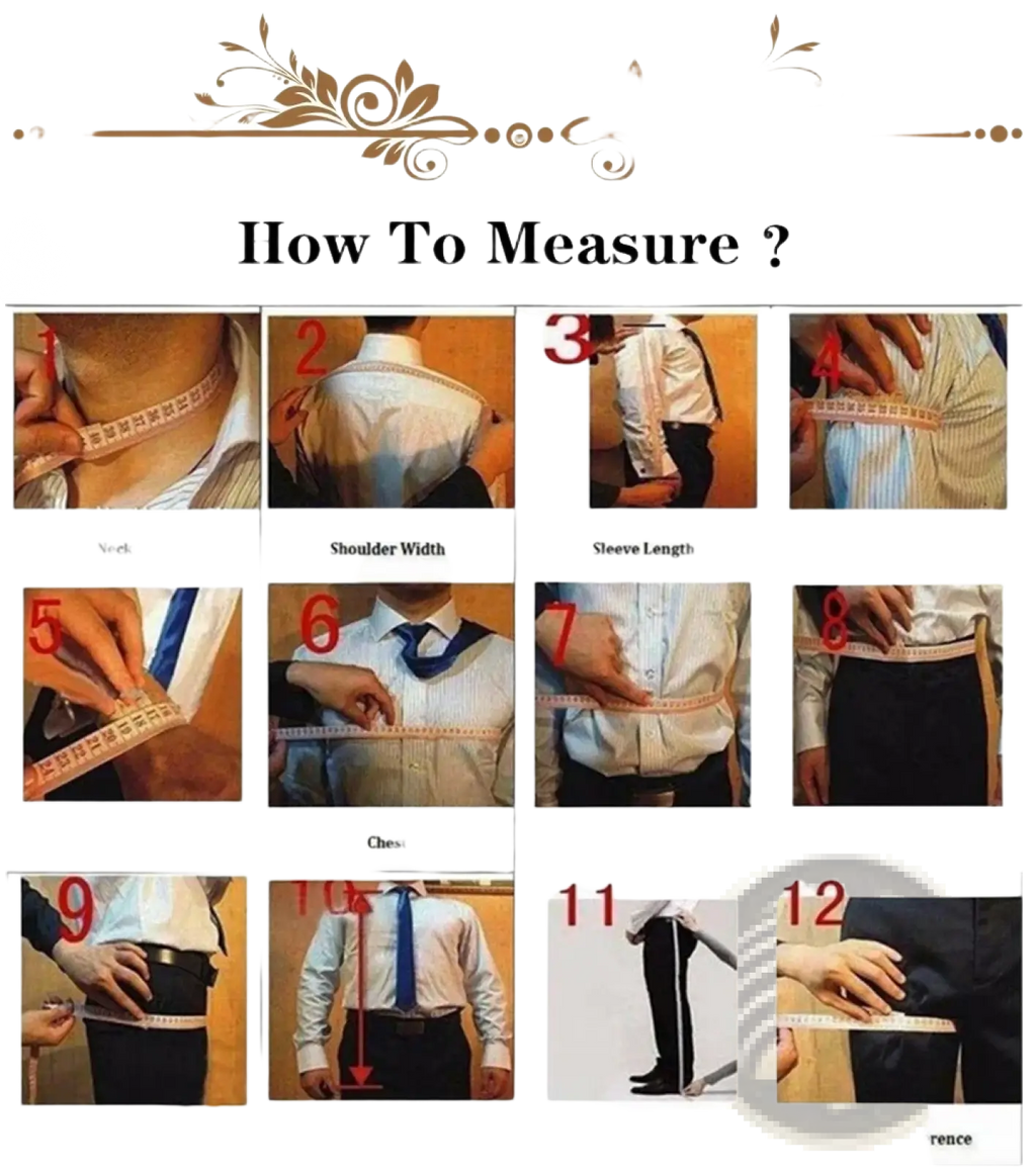 A white measuring tape with black markings for precise body measurements in a light sage green three piece suit for men guide