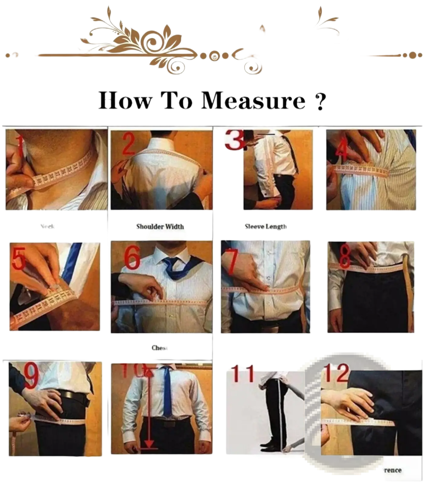 A white measuring tape with black markings for precise body measurements in a light sage green three piece suit for men guide