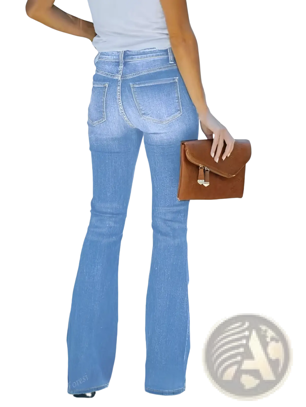 Light wash flare jeans for women with button closure slim fit classic five-pocket denim design
