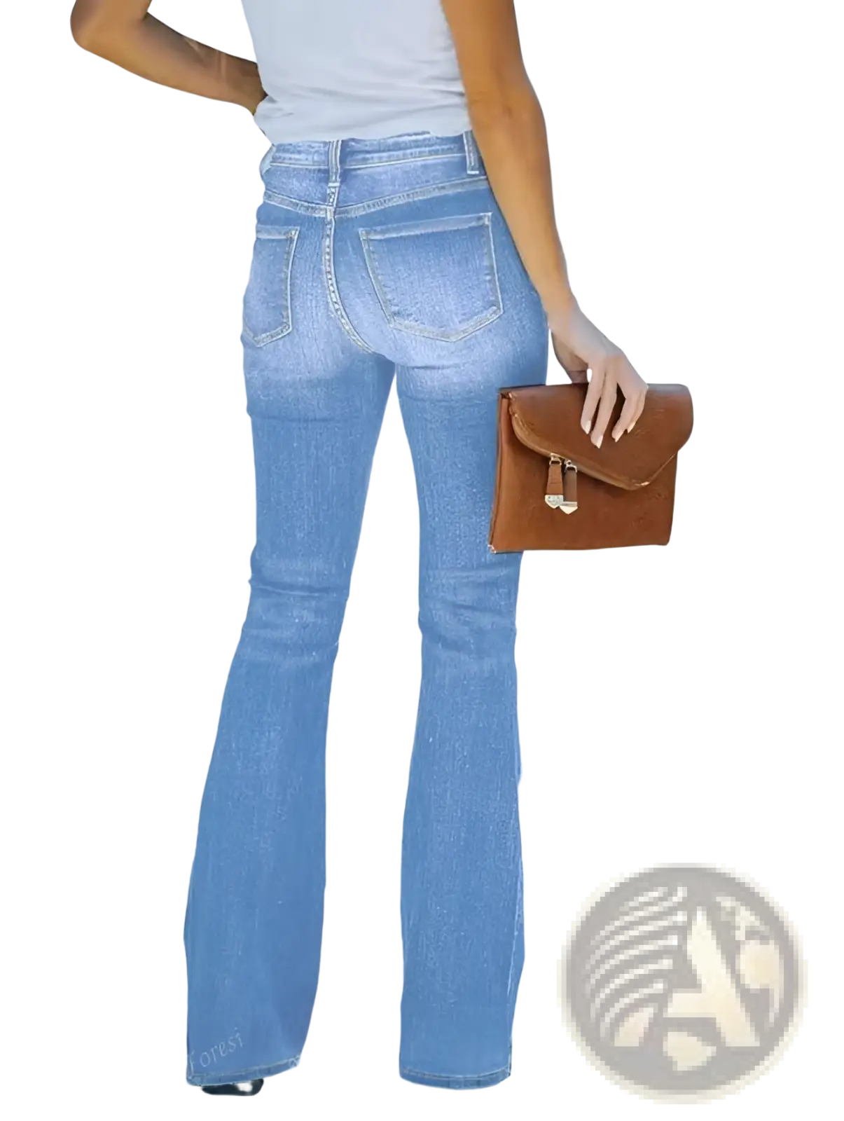 Light wash flare jeans for women with button closure slim fit classic five-pocket denim design