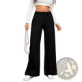 Black wide-leg denim pants with elastic waistband made of light wash denim for comfortable casual wear