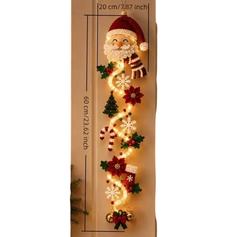 Lighted christmas wall decor featuring a knitted santa claus with red white details in composite material ornament