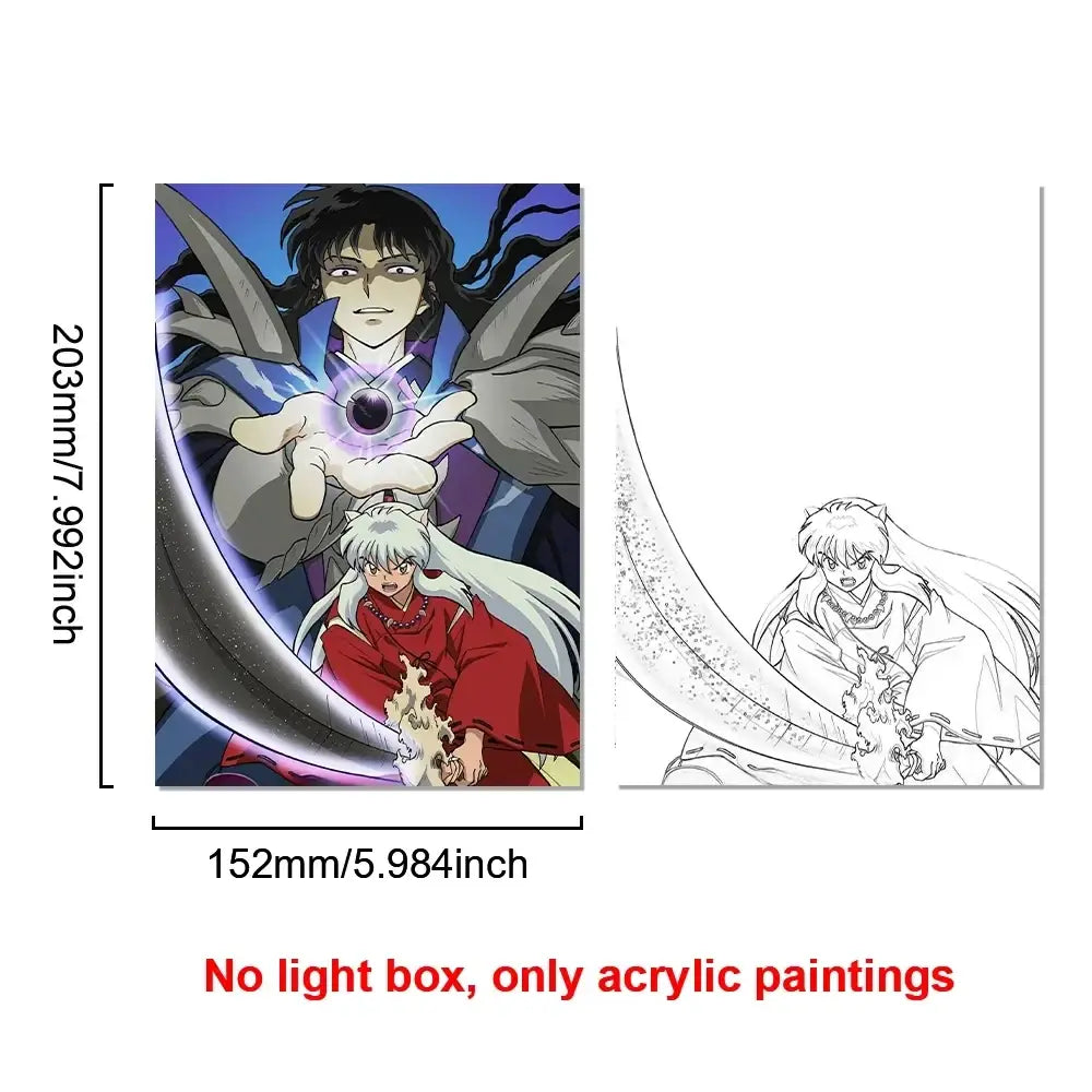 Acrylic lighting painting decoration featuring inuyasha and kagome with vibrant colors and detailed designs on led night light