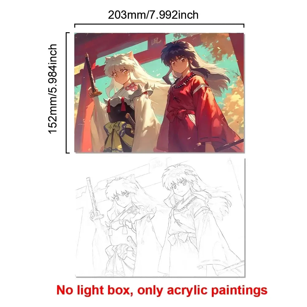 Acrylic lighting painting decoration featuring two anime characters in black and red attire and vibrant red robes