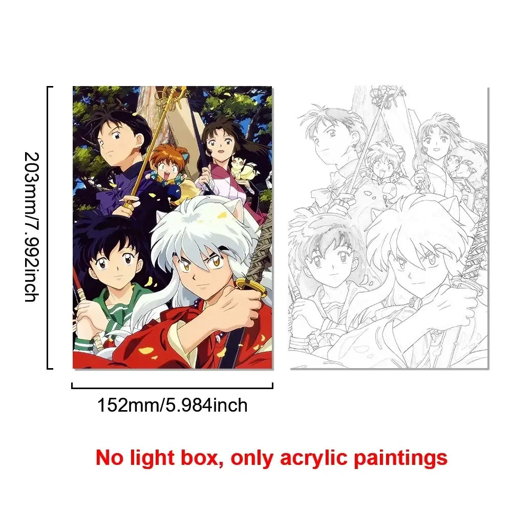 Vibrant anime character illustration print on acrylic lighting painting decoration inuyasha led night light