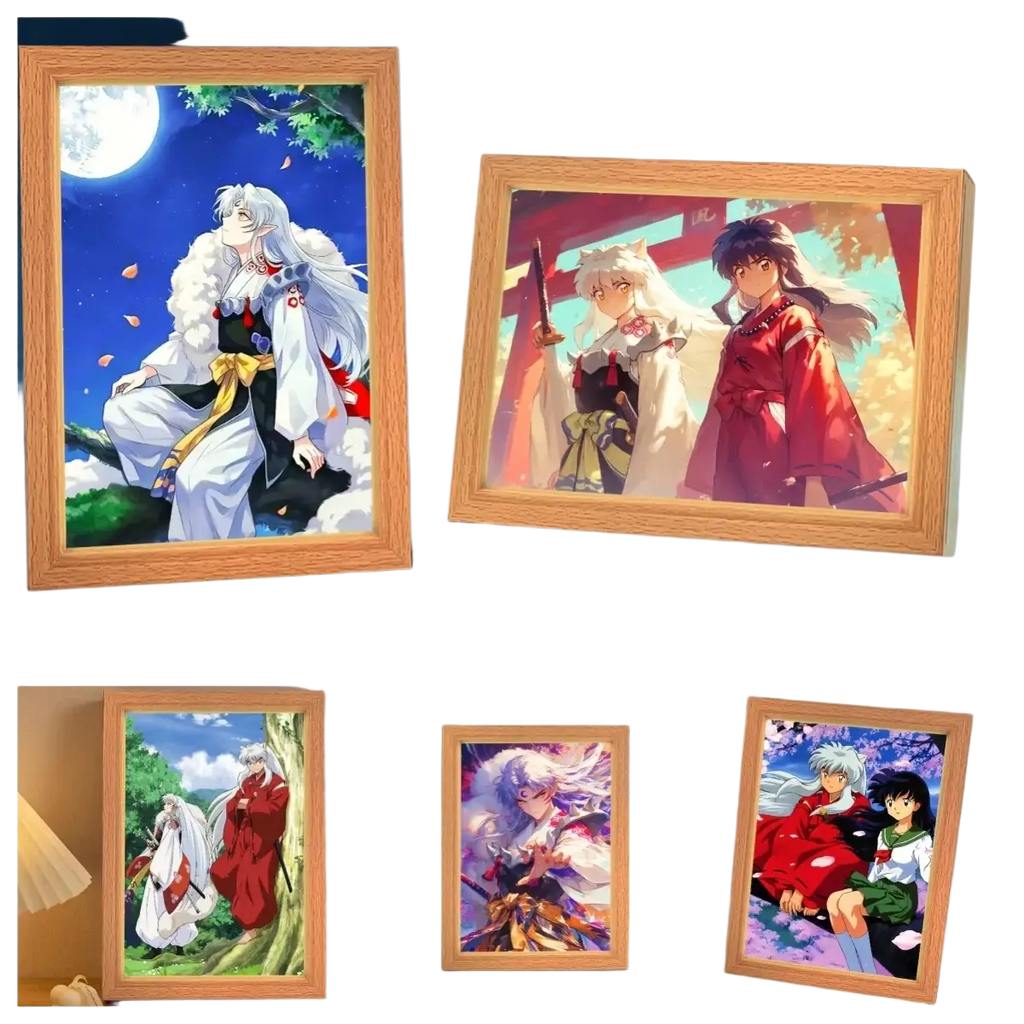 Wooden-framed inuyasha anime art prints in lighting painting decoration led night light for room decor