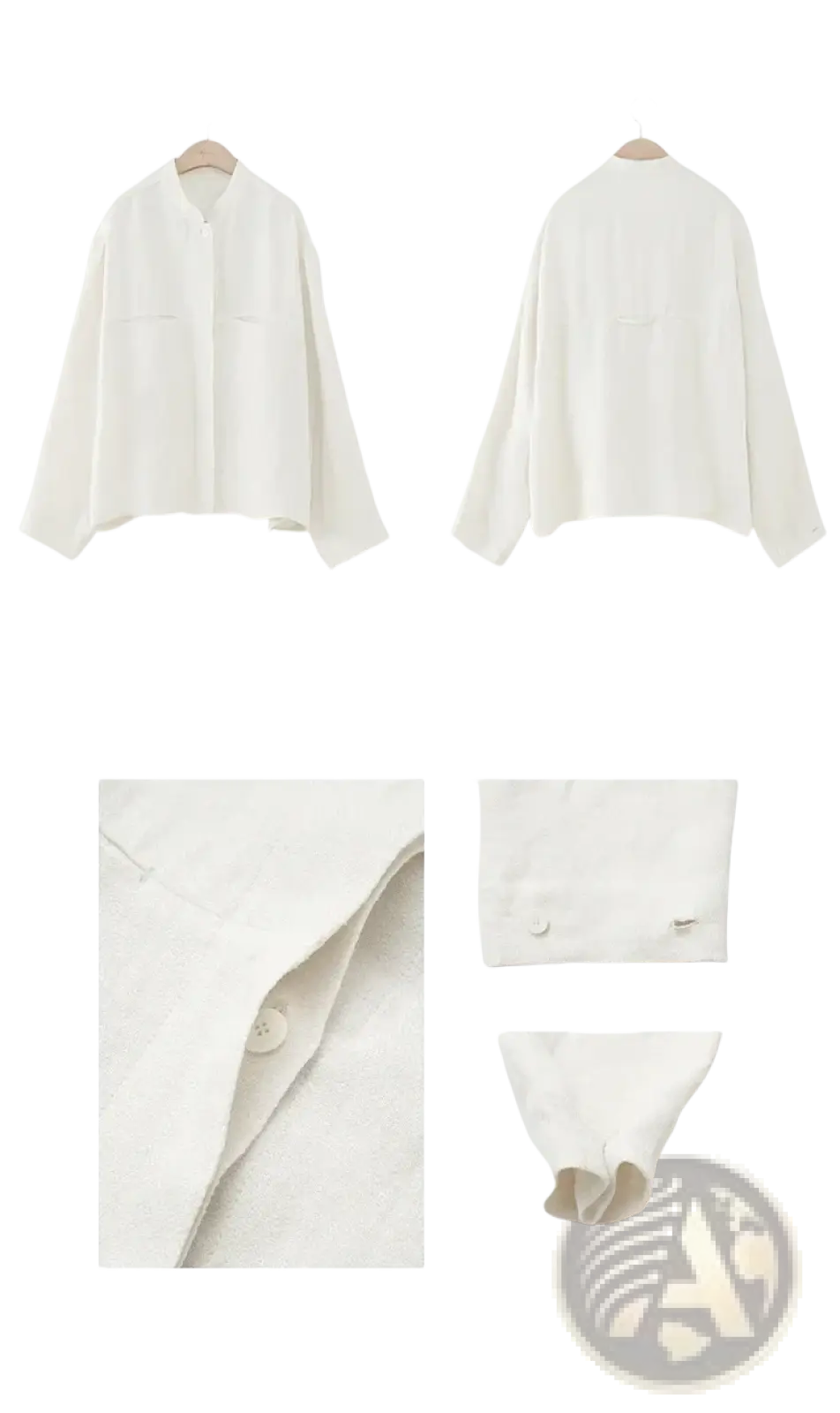 A soft off-white linen blouse button up oversized shirt for women with a relaxed fit and subtle pleats at the back