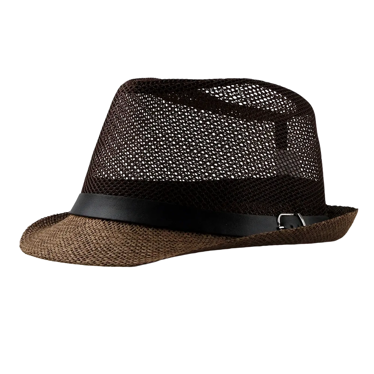 Brown mesh fedora hat with black leather band and buckle linen fedoras sun hats beach summer hat