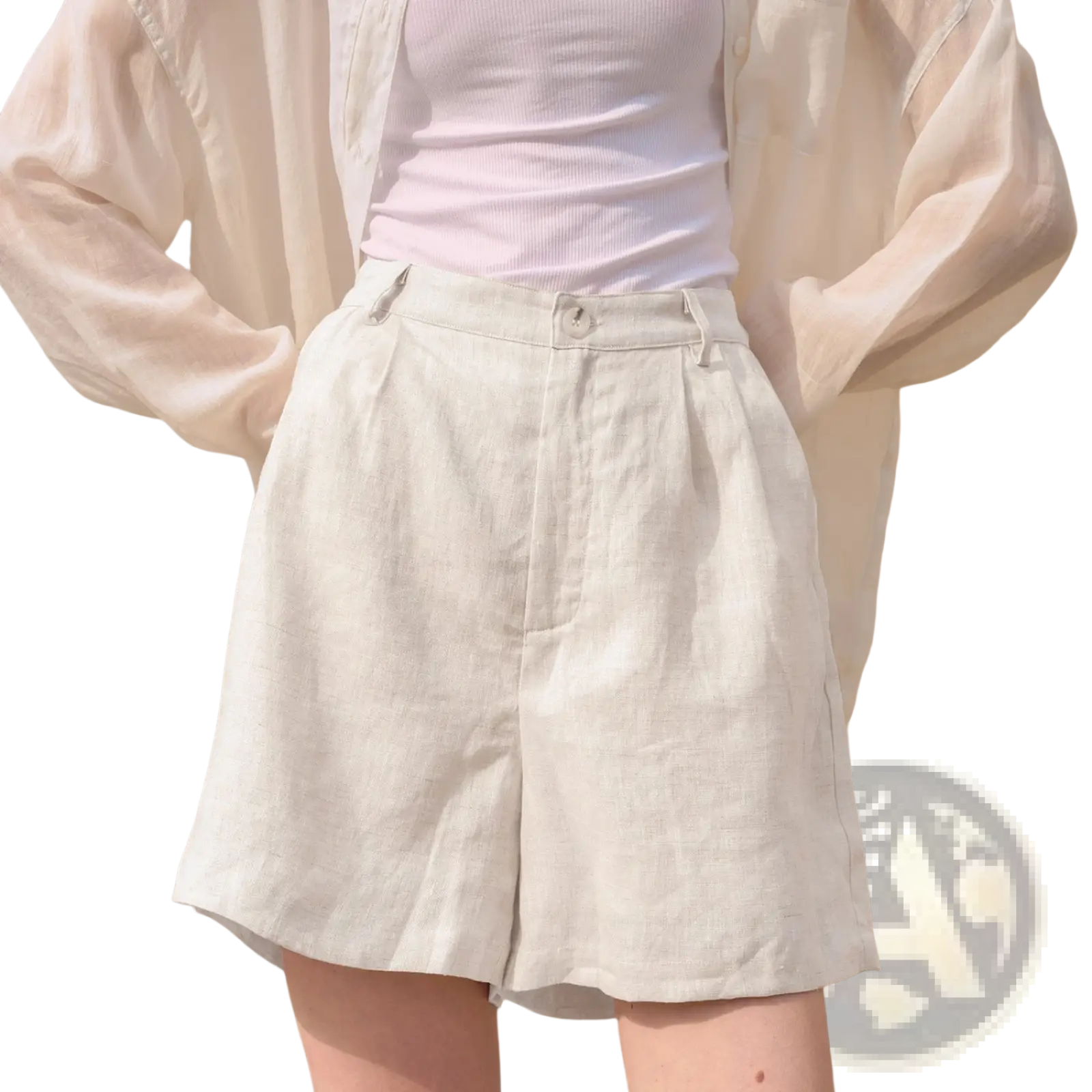 Beige linen trousers loose fit casual pants with high waist and pleated front for comfortable everyday wear