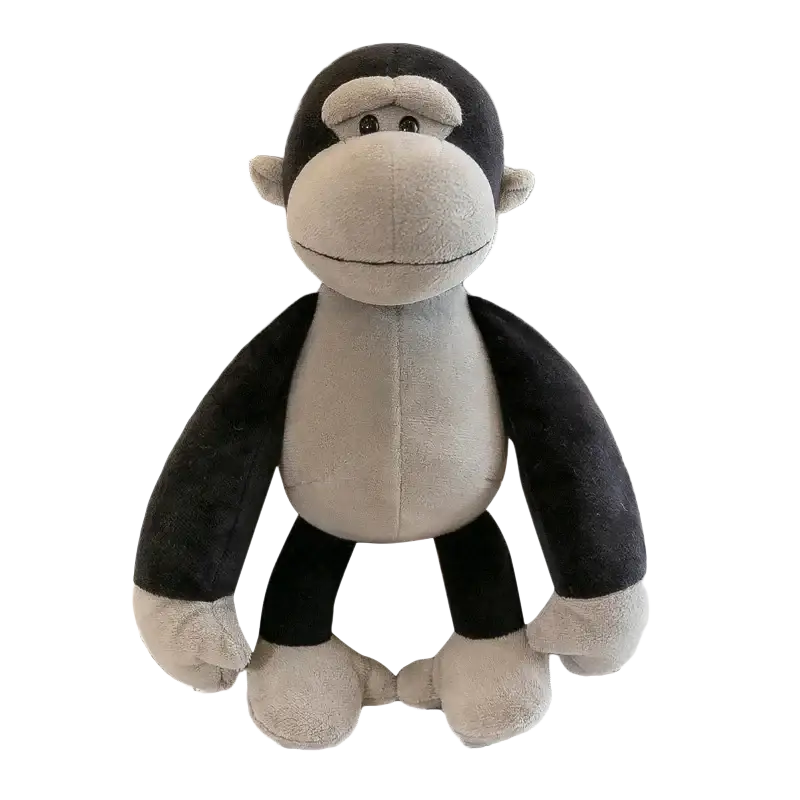 A plush black and gray gorilla toy made of soft textured fabric from the lion elephant tiger stuffed animal collection