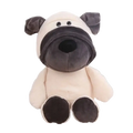 A plush pug toy with cream body black ears and nose made of soft velour featured in lion elephant tiger plush collection