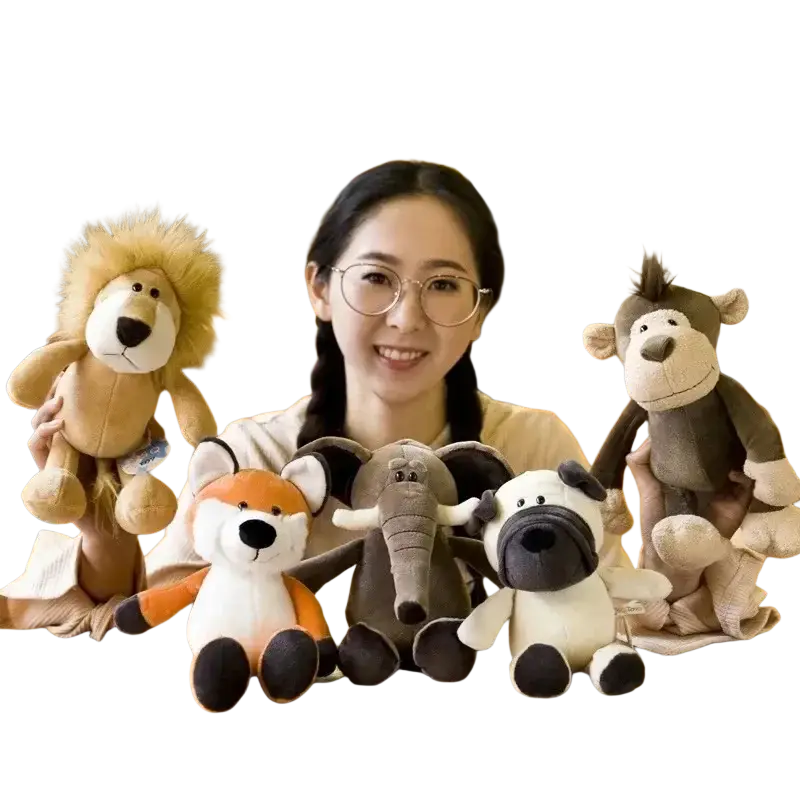 Soft plush stuffed animals including lion elephant tiger in various colors and designs for children’s play and decor