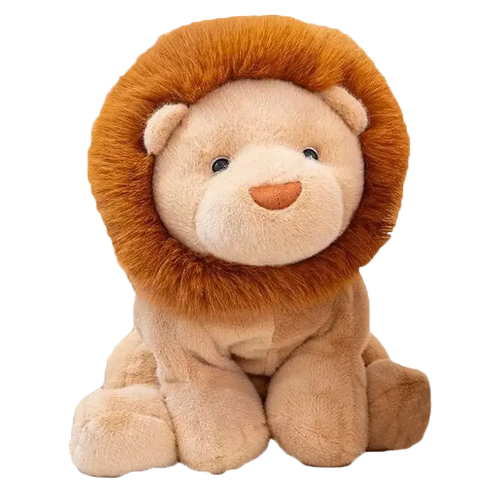 A lion stuffed animal plush pillow 15.8 inch with a soft tan body and fluffy golden brown mane made of plush material