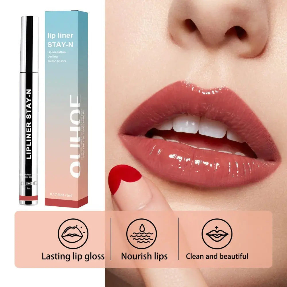Ouhoe waterproof plumping lip liner and gloss pen in sleek silver and black tube with gradient packaging for lasting wear