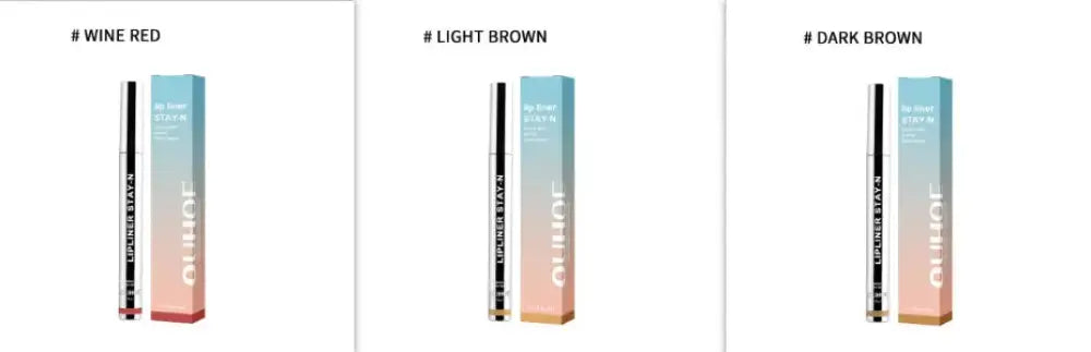 Ouhoe waterproof plumping lip liner and gloss pens in wine red light brown and dark brown metallic packaging