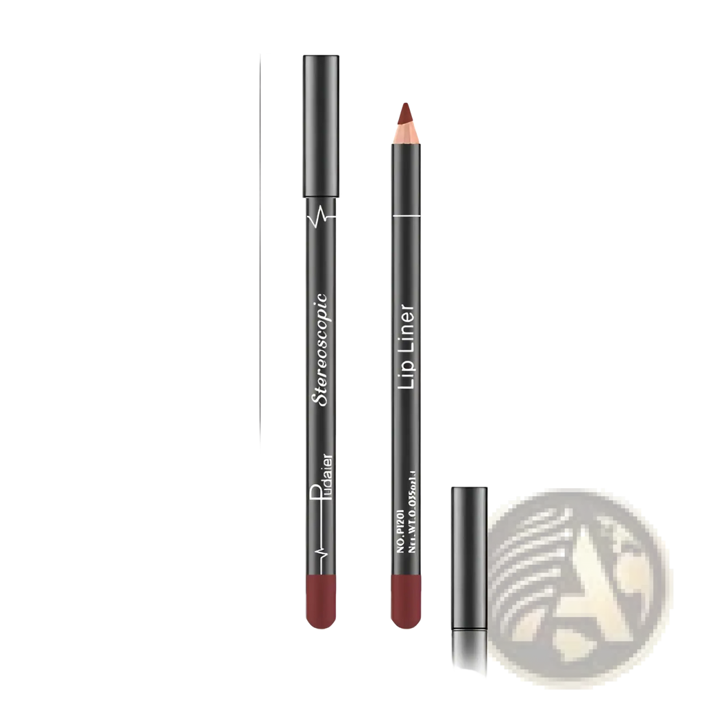 Black cylindrical lip liner pencil with red tip silver branding sterescopic lip liner from waterproof matte 12 color set