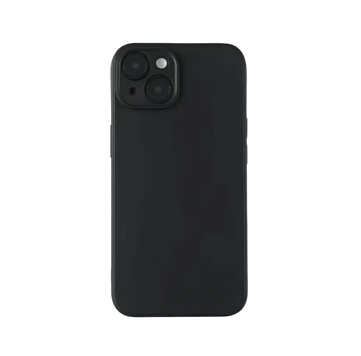 Black liquid silicone iphone case with smooth matte finish and precise cutouts shown from the back side