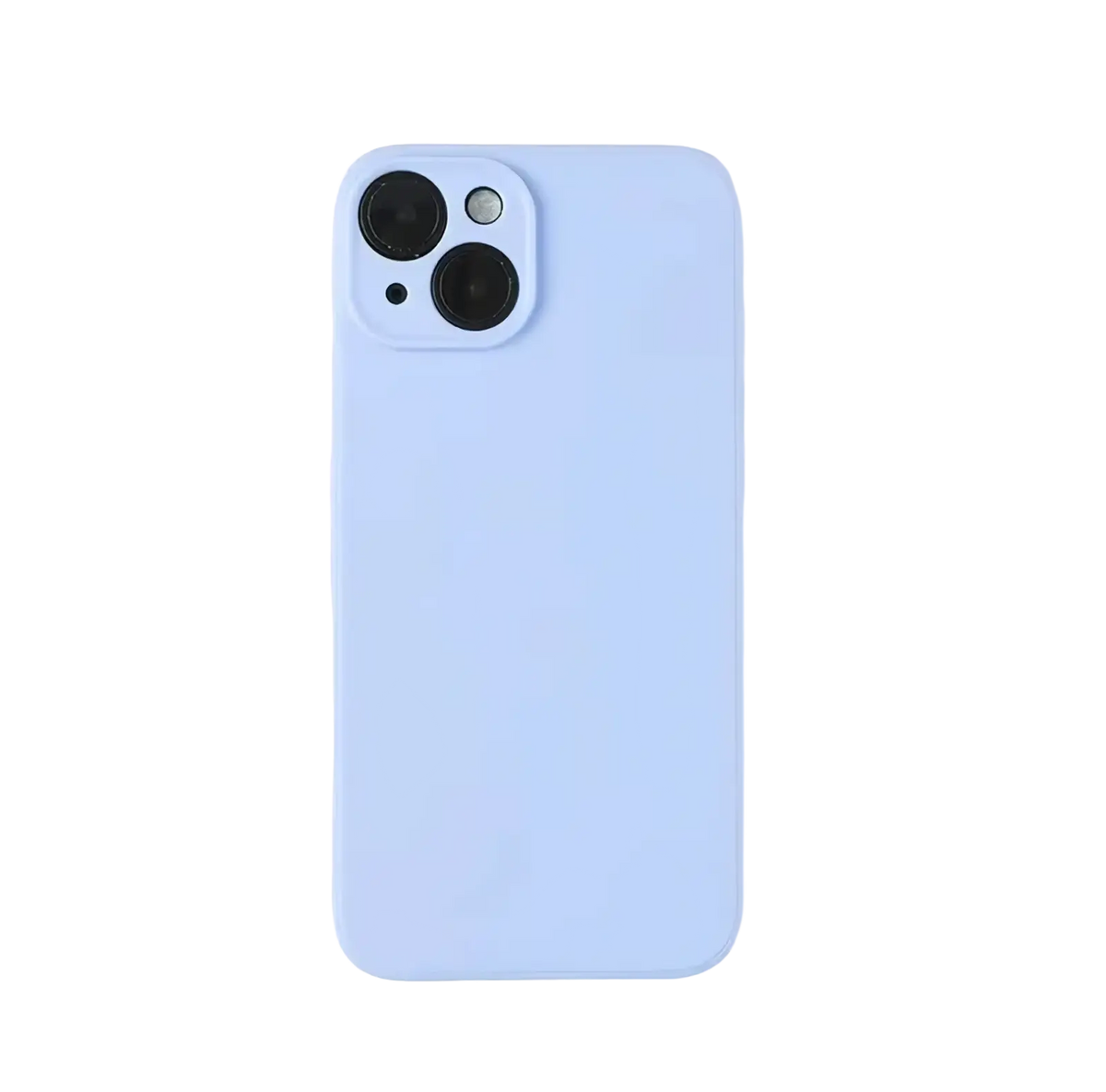 A soft pastel blue liquid silicone iphone case with a smooth matte finish showing the back side of the cover