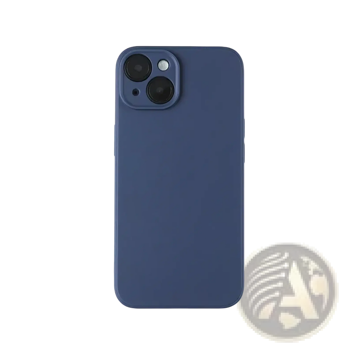 A sleek navy blue liquid silicone iphone case with a smooth matte finish shown from the back side