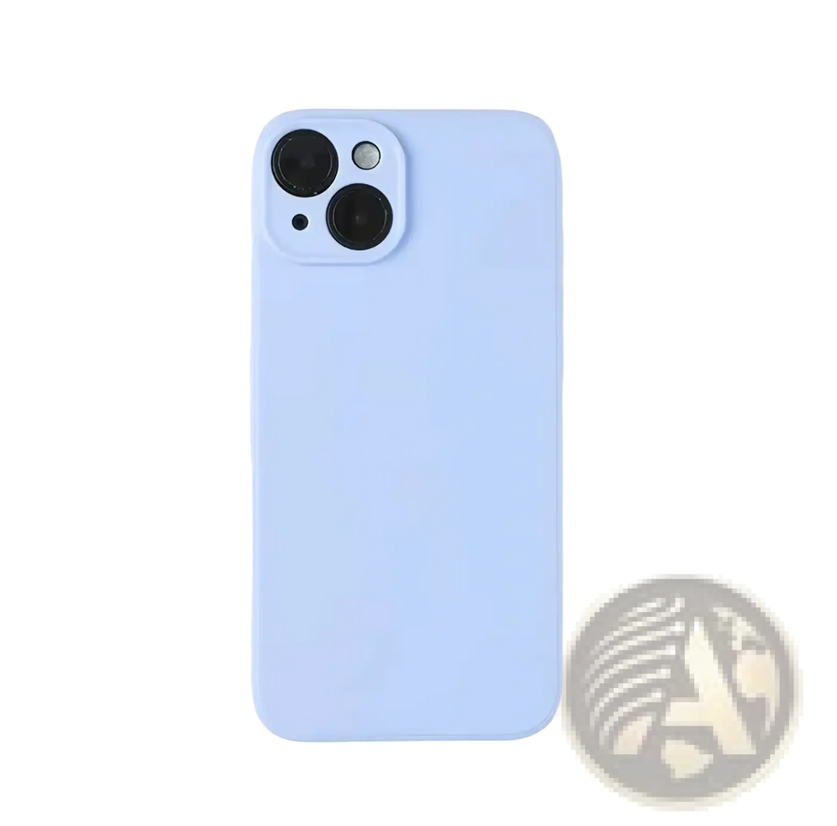 A soft pastel blue liquid silicone iphone case with a smooth matte finish showing the back side of the cover