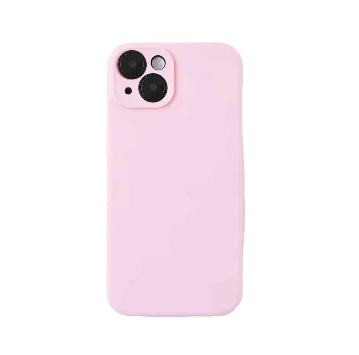 Soft pink liquid silicone iphone case with smooth matte finish and precise cutouts shown from the back side