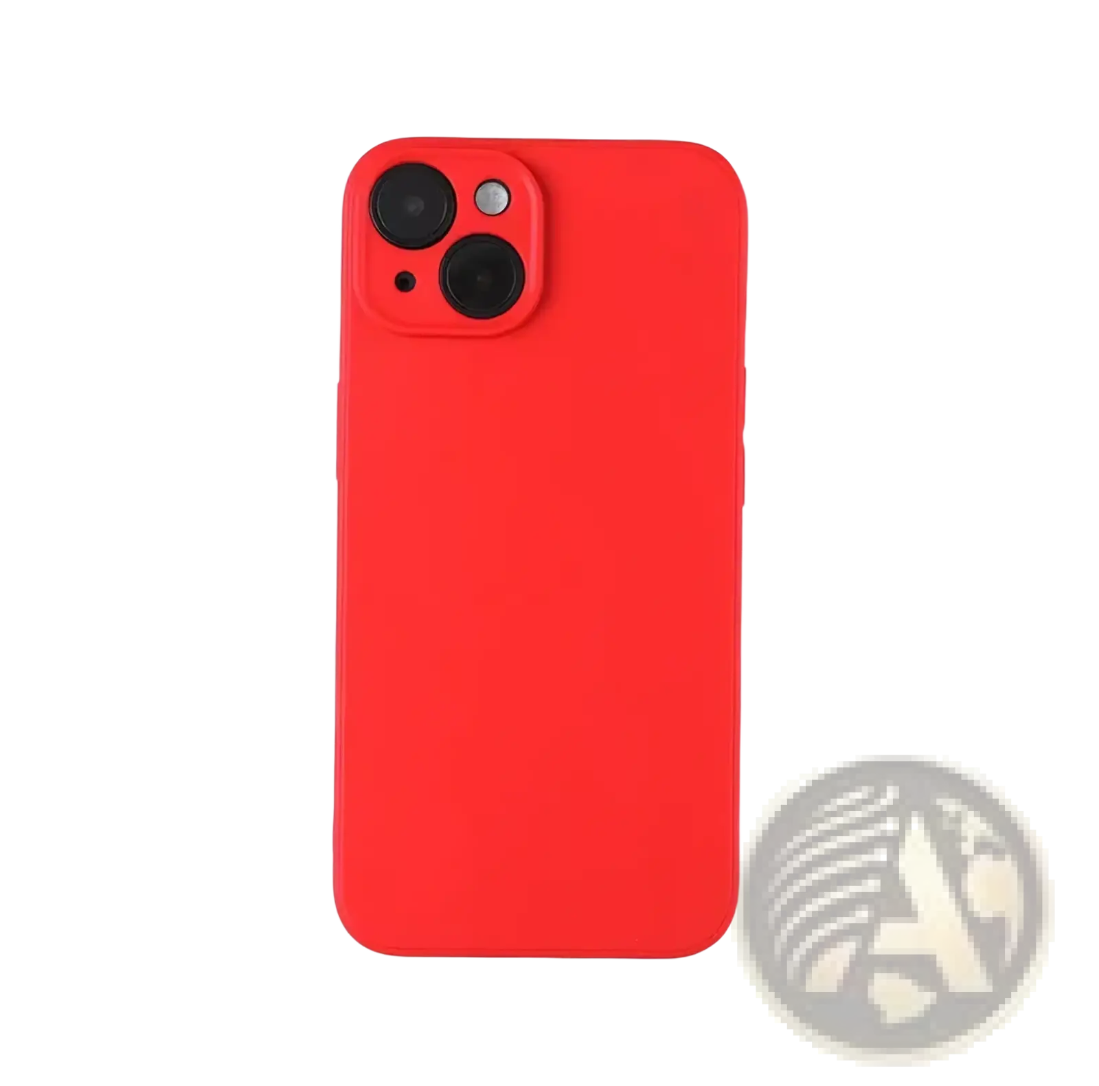 Vibrant red liquid silicone iPhone case with a smooth matte finish and precise camera cutout shown from the back side