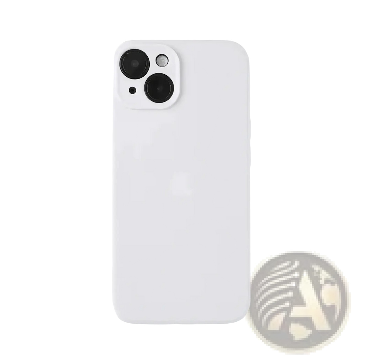 White liquid silicone iphone 13 case with smooth matte finish and precise cutouts for dual-camera system back side view