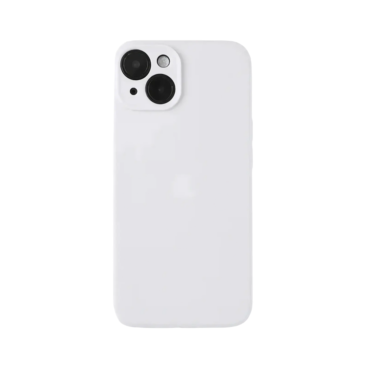White liquid silicone iphone 13 case with smooth matte finish and precise cutouts for dual-camera system back side view