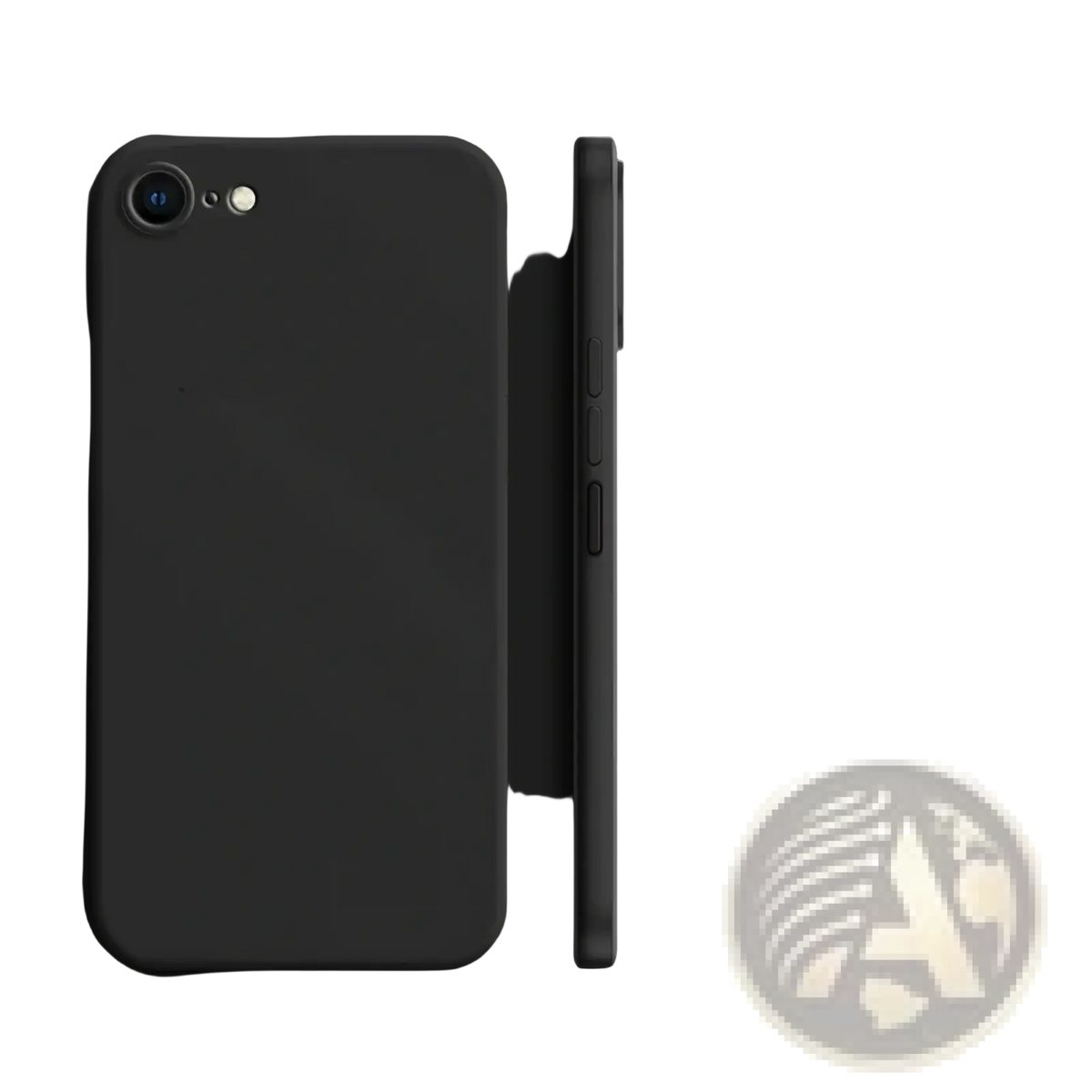 Black liquid silicone iphone se 2022 shockproof case with matte finish shown from the back side