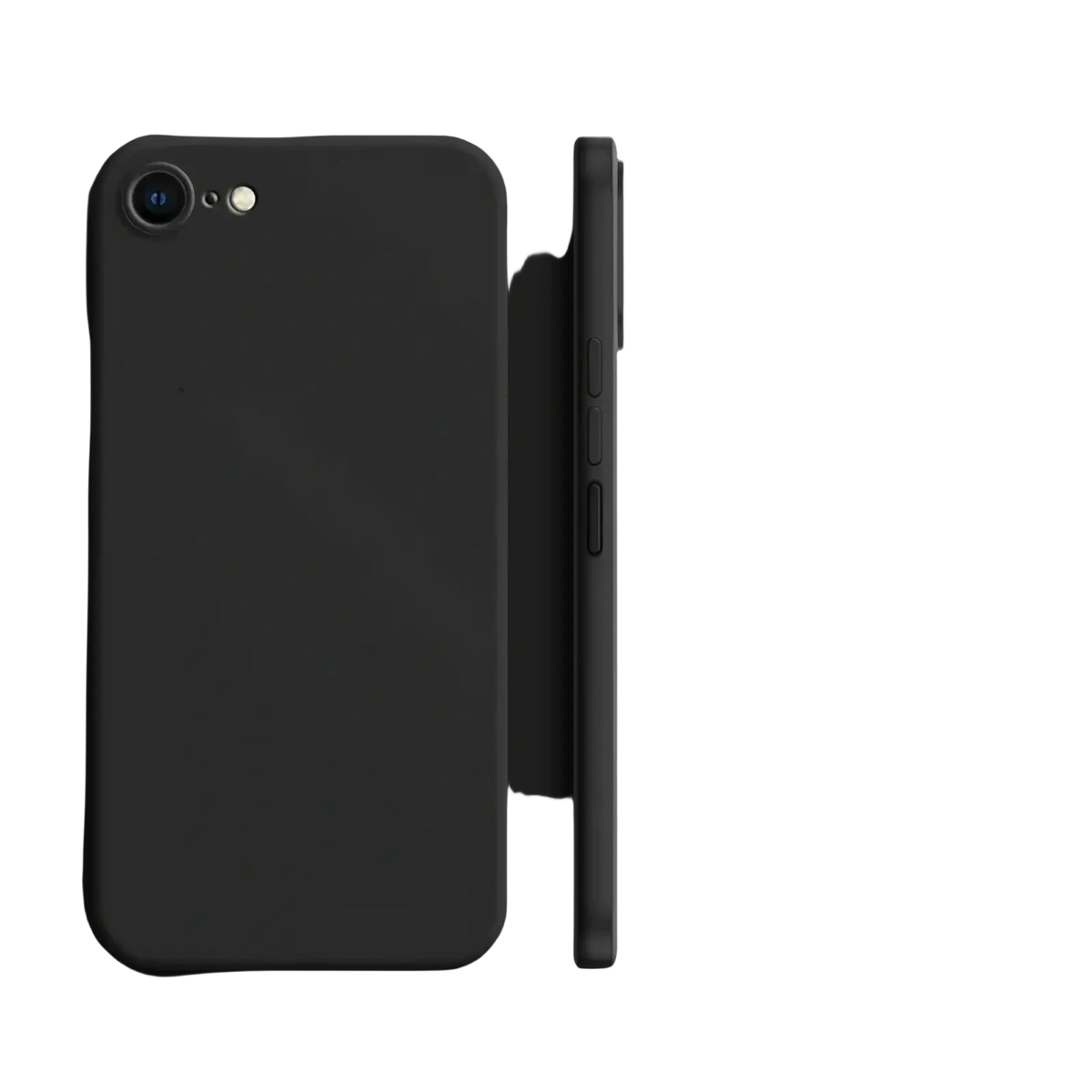 Black liquid silicone iphone se 2022 shockproof case with matte finish shown from the back side