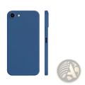 Blue liquid silicone iphone se 2022 shockproof case with matte finish and precise cutouts shown from the back side