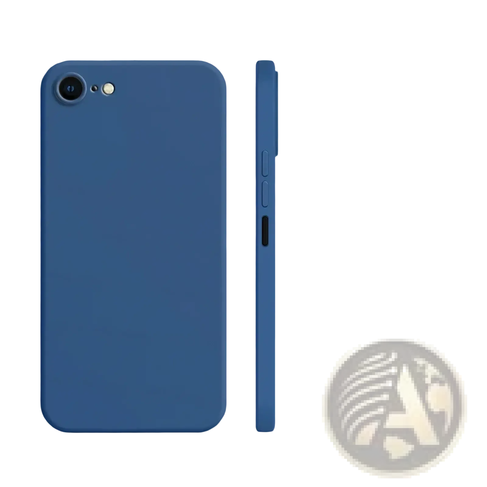 Blue liquid silicone iphone se 2022 shockproof case with matte finish and precise cutouts shown from the back side