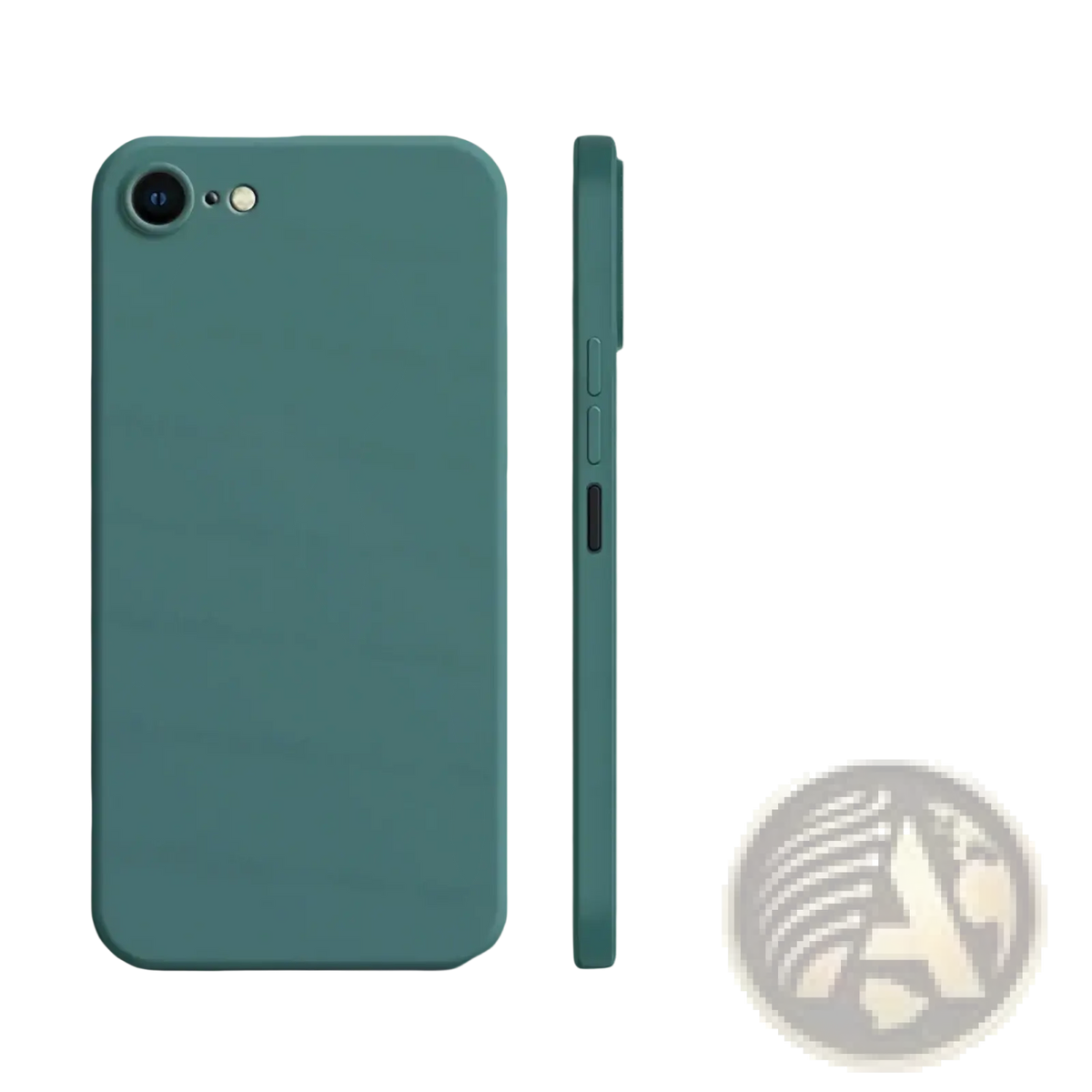 A sleek matte teal liquid silicone iPhone SE 2022 shockproof case showing the back with minimalist design and precise cutouts