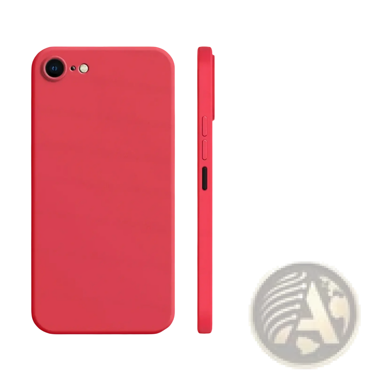 Back of a sleek matte-finish red liquid silicone iphone se 2022 shockproof case with single rear camera cutout