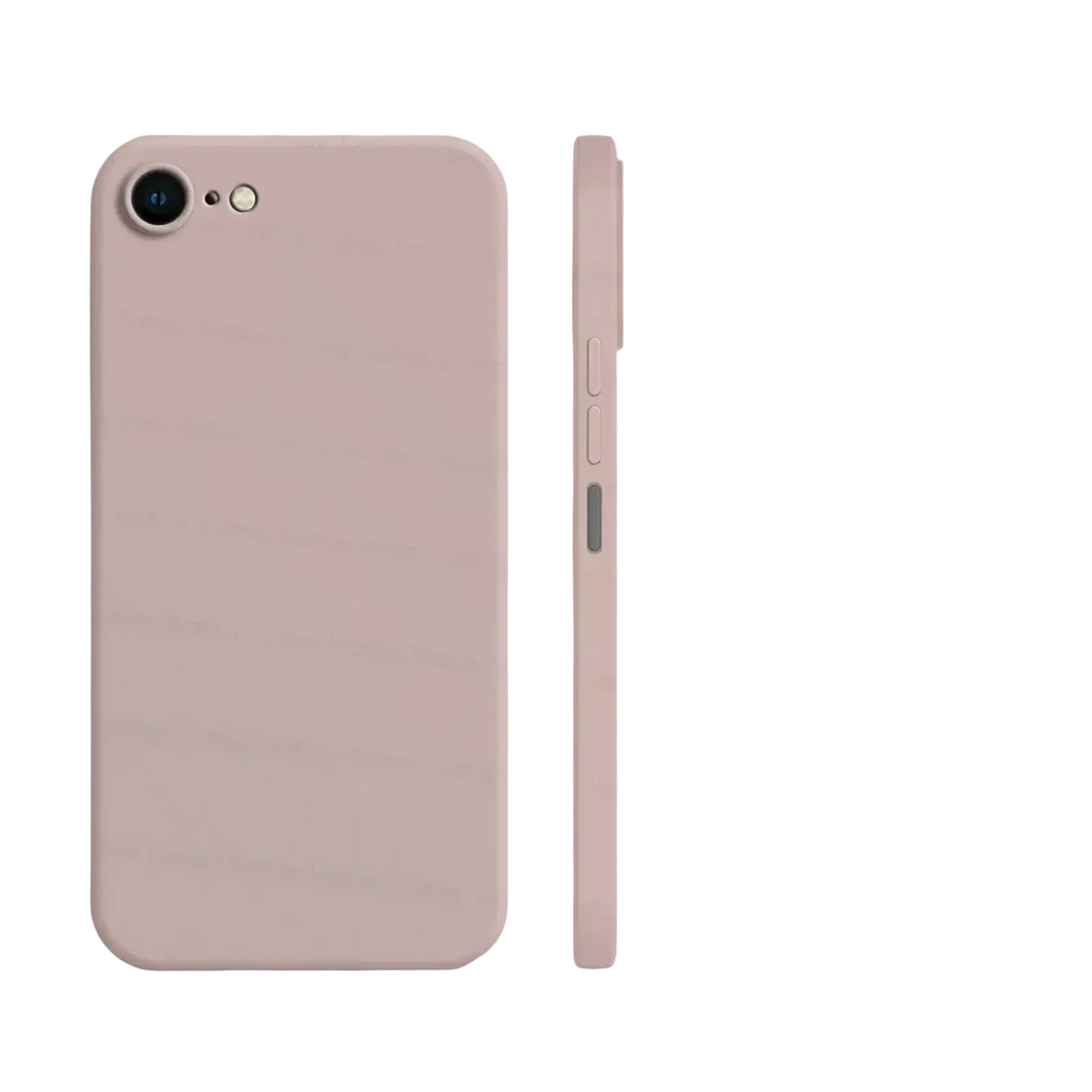 A sleek matte-finish blush pink liquid silicone iphone se 2022 shockproof case showing the back side with precise cutouts